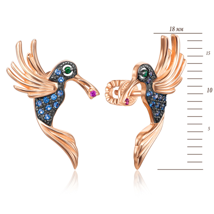 12345 Золоті пусети «Колібрі» з фіанітами. Артикул 21939/01/1/1282 12345 грн14,591 12345