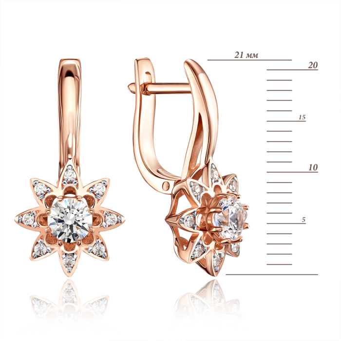 12345 Золоті сережки «Квіти» з фіанітами S. Артикул 21966/01/1/180 12345 грн12,589 12345