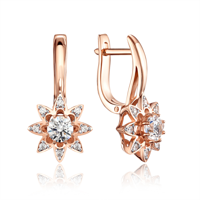 12345 Золоті сережки «Квіти» з фіанітами S. Артикул 21966/01/1/180 12345 грн12,589 12345