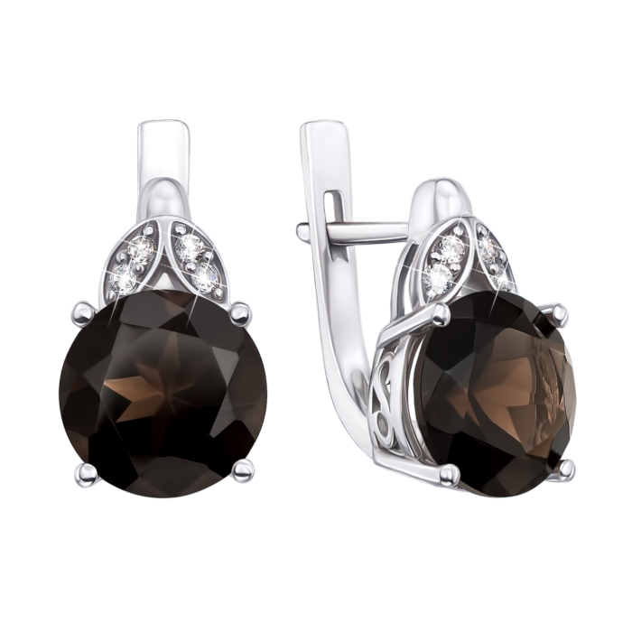 12345 Срібні сережки з раухтопазом і фіанітами. Артикул 2511/9р 12345 грн3,681 12345