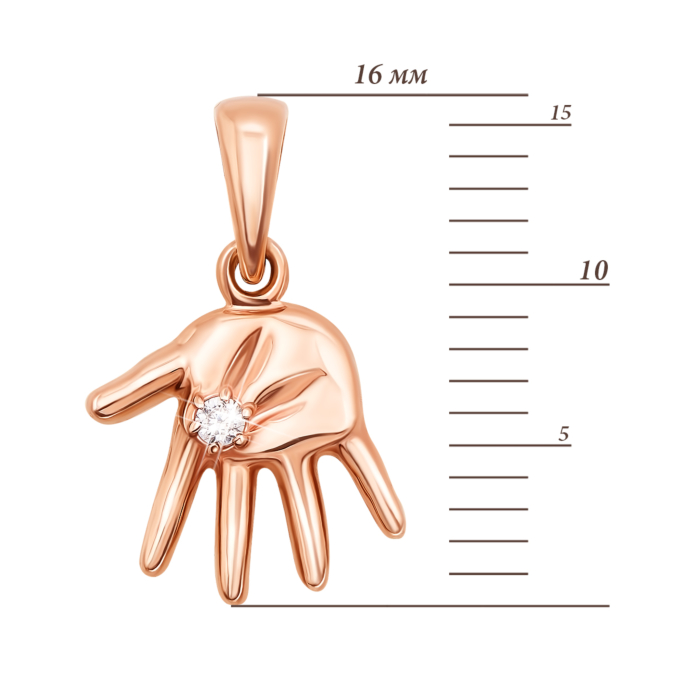 Золотая подвеска «Ладошка» с фианитом. Артикул 31373