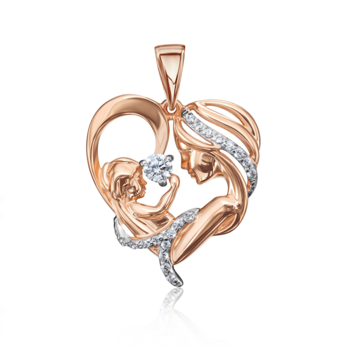 Золотая подвеска «Мама и ребенок» с фианитами. Артикул 31739/01/1/76
