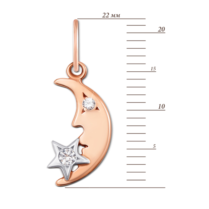 Золотая подвеска «Месяц и звезда» с фианитами. Артикул 3234