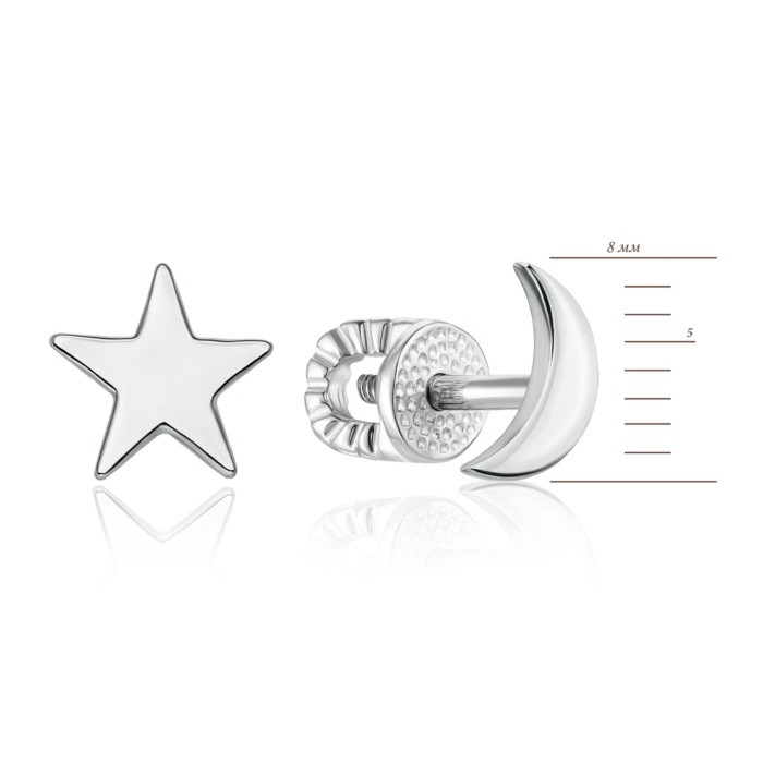 12345 Срібні пусети «Зірка і місяць» без вставки. Артикул 40419/12/1 12345 грн1,026 12345