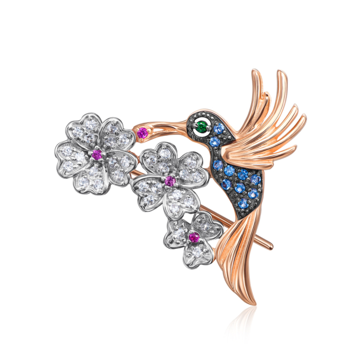 12345 Золота брошка «Колібрі» з фіанітами. Артикул 4127/01/1/1819 12345 грн12,294 12345