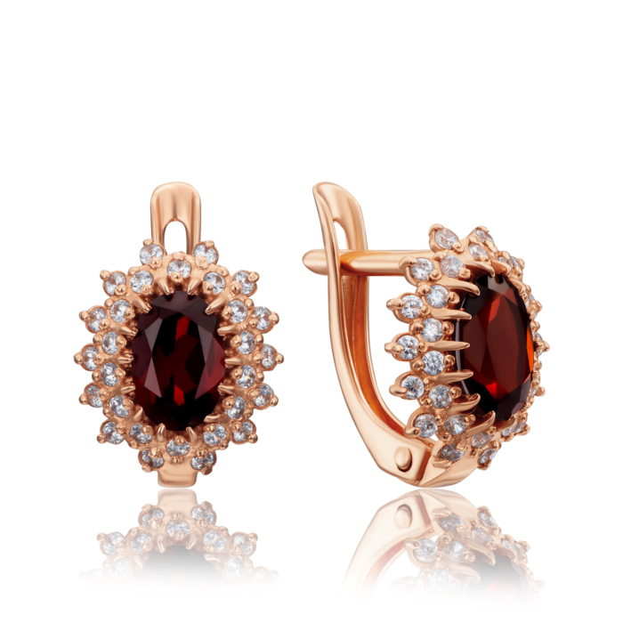 12345 Золоті сережки з гранатом і фіанітами. Артикул 50296/гр к (50296/01/0/5027) 12345 грн9,558 12345