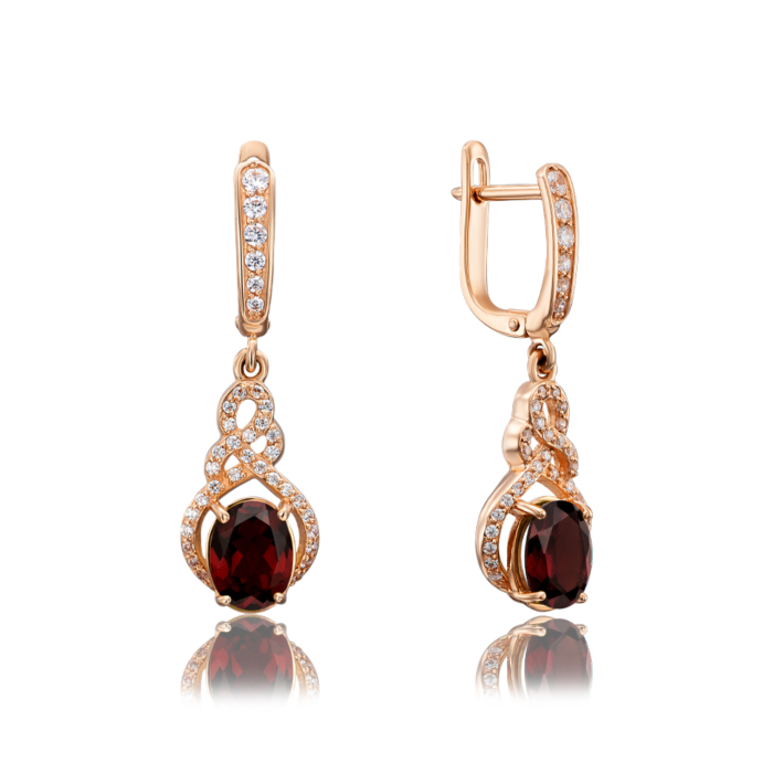 12345 Золоті сережки-підвіски з гранатом і фіанітами. Артикул 50321/01/0/5275 12345 грн25,985 12345
