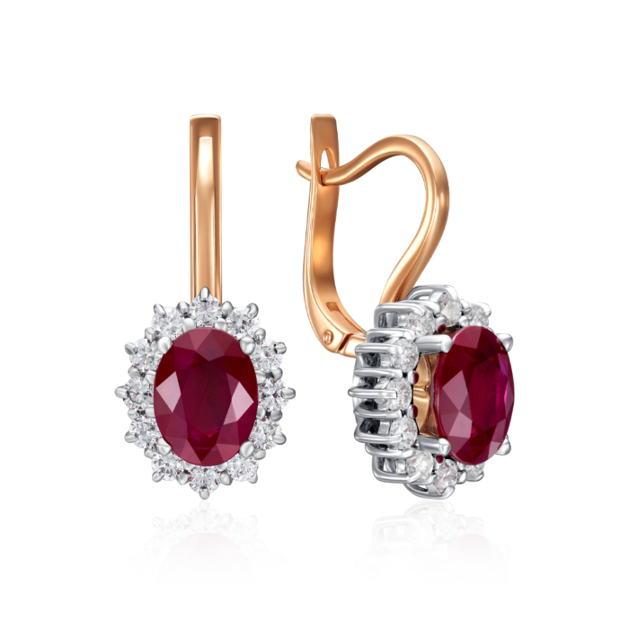 Золотые серьги с рубинами и бриллиантами. Артикул 51806/14/1/8569