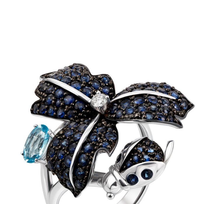 12345 Золота каблучка з сапфірами, топазом swiss і діамантом. Артикул 52397/02/1/8296 12345 грн77,273 12345