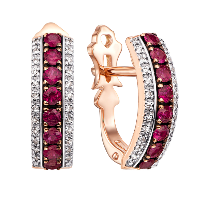 12345 Золоті сережки з діамантами та рубінами. Артикул 52864/0.8S руб 12345 грн45,577 12345
