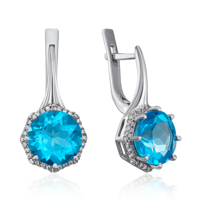 Серебряные серьги с голубым кварцем. Артикул 2838/9р-QSWB