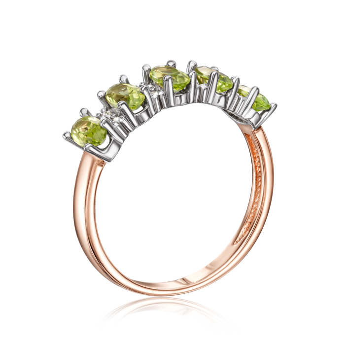 12345 Золота каблучка з хризолітом і фіанітами. Артикул 530192/01/1/5726 12345 грн9,000 12345