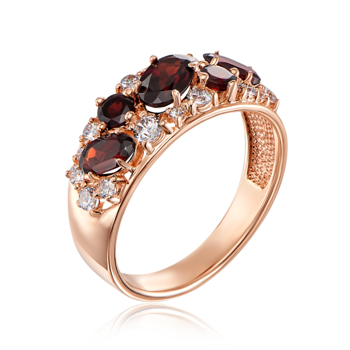 12345 Золота каблучка з гранатом і фіанітами. Артикул 530206-1/01/0/5729 12345 грн16,379 12345