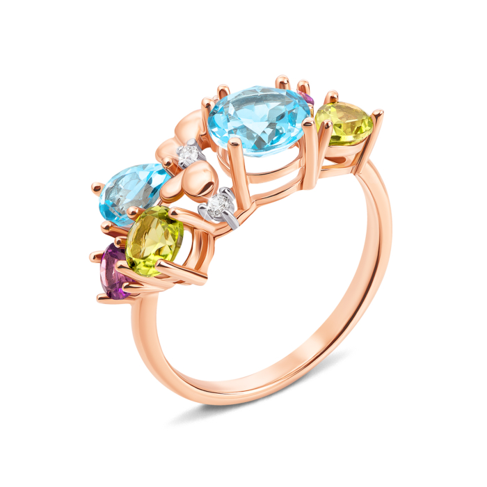 12345 Золота каблучка з міксом напівдорогоцінного каміння. Артикул 530208/01/1/6784 12345 грн12,555 12345