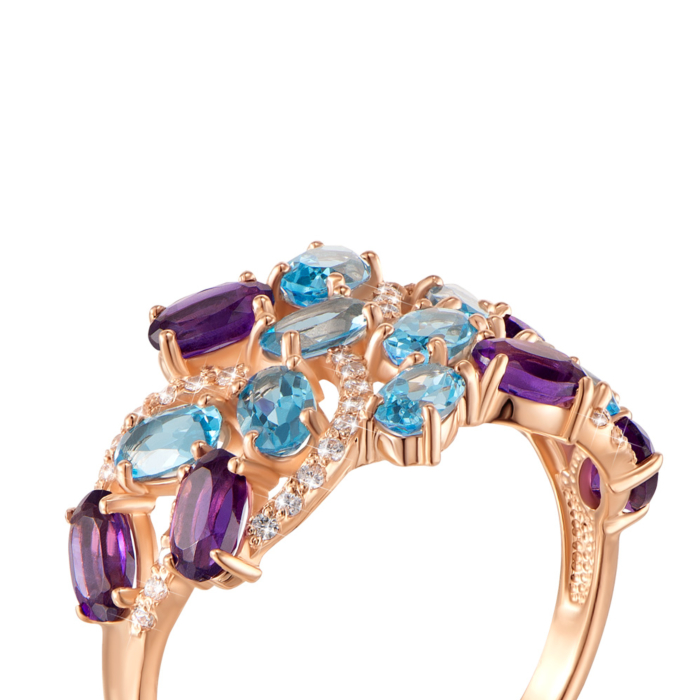 12345 Золота каблучка з аметистом, топазом swiss і фіанітами. Артикул 530237/01/0/5942 12345 грн15,296 12345