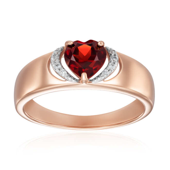 12345 Золота каблучка з гранатом та фіанітами. Артикул 530240/01/1/5619 12345 грн15,563 12345