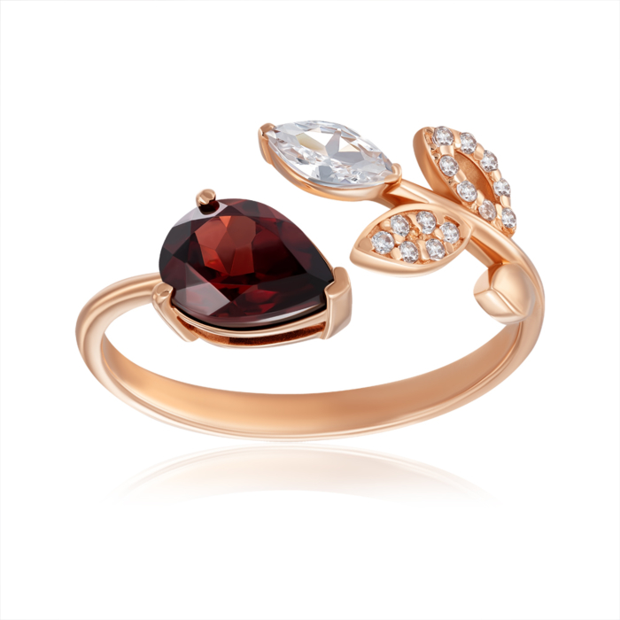 12345 Золота каблучка з гранатом та фіанітами. Артикул 530287/01/0/7709 12345 грн10,471 12345