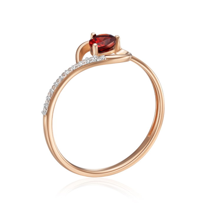 12345 Золота каблучка з гранатом і фіанітами. Артикул 530401/01/1/6582 12345 грн5,148 12345