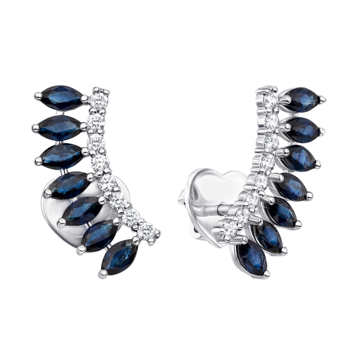 12345 Золоті сережки-кафи з діамантами і сапфірами. Артикул 53796/02/1/8255 12345 грн87,715 12345