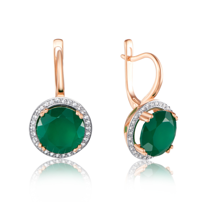 12345 Золоті сережки з агатом і фіанітами. Артикул 540021/01/1/5530 12345 грн21,777 12345