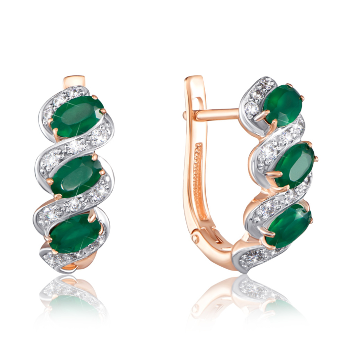 Золотые серьги с агатом и фианитами. Артикул 540027/01/1/5908