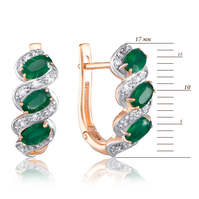 Золотые серьги с агатом и фианитами. Артикул 540027/01/1/5908