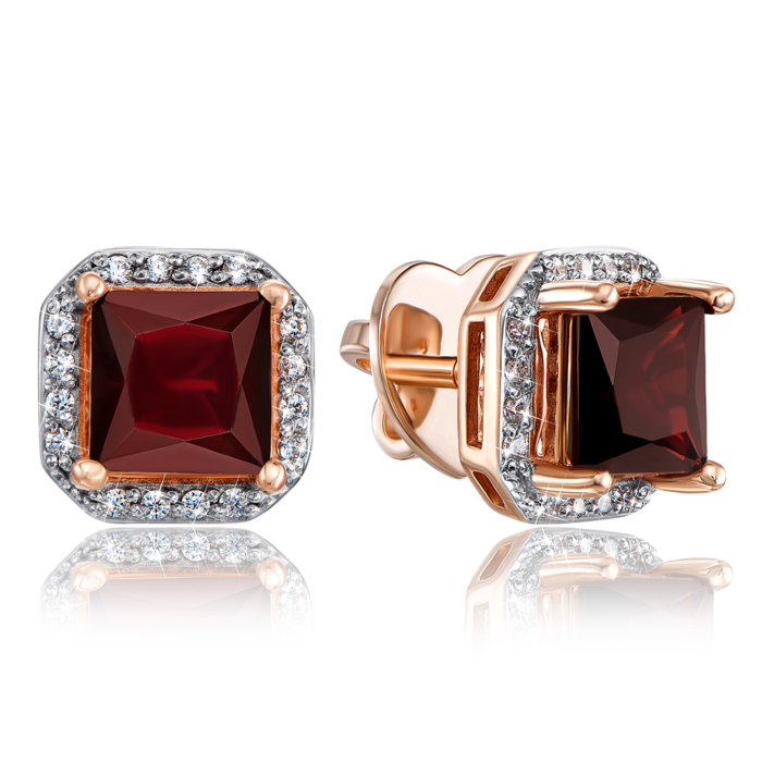 12345 Золоті пусети з гранатом і фіанітами. Артикул 540030/01/1/5312 12345 грн18,777 12345