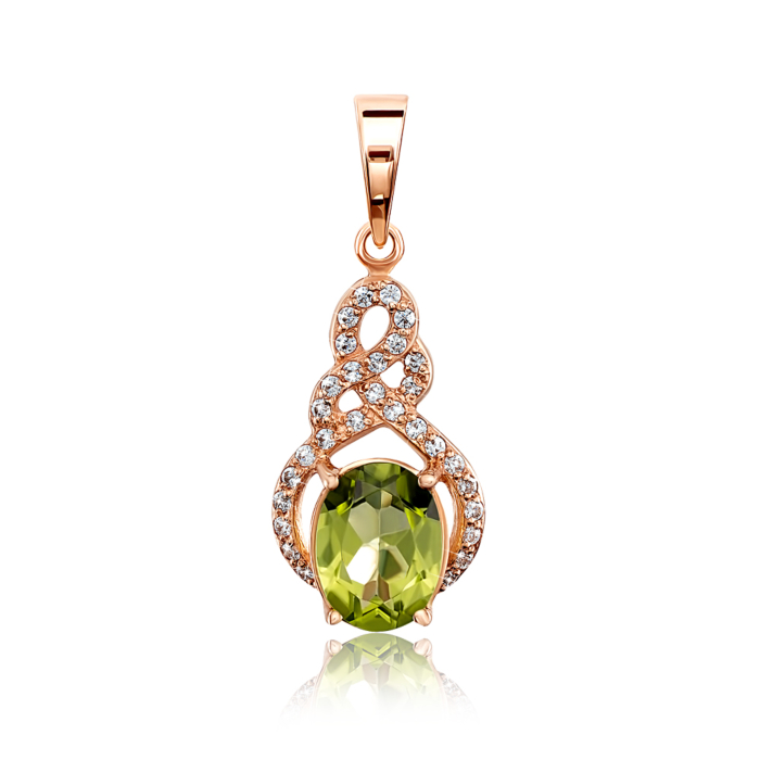 Золотая подвеска с хризолитом и фианитами. Артикул 550017/хр кс