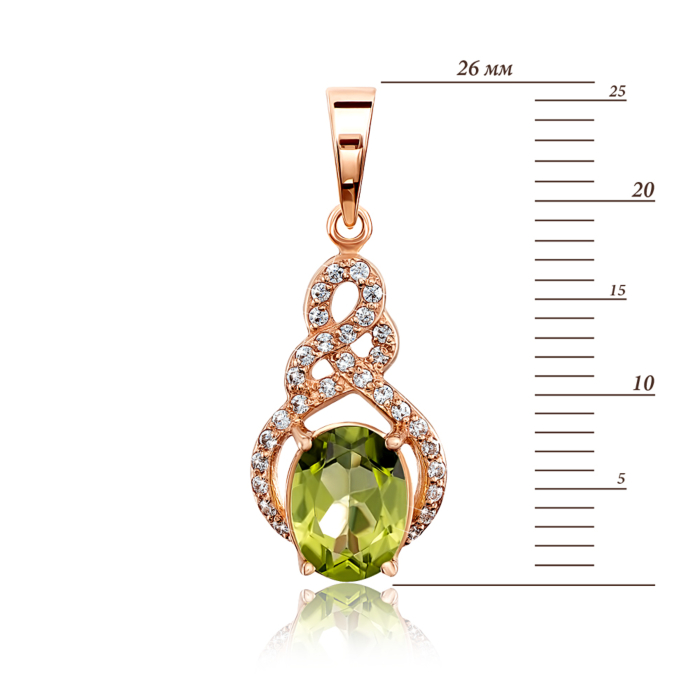 Золотая подвеска с хризолитом и фианитами. Артикул 550017/хр кс