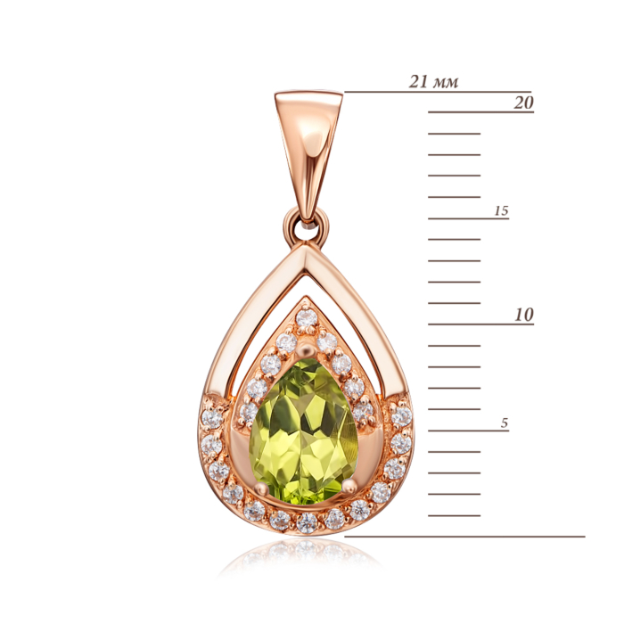 Золотая подвеска с хризолитом и фианитами. Артикул 550029/01/0/6843