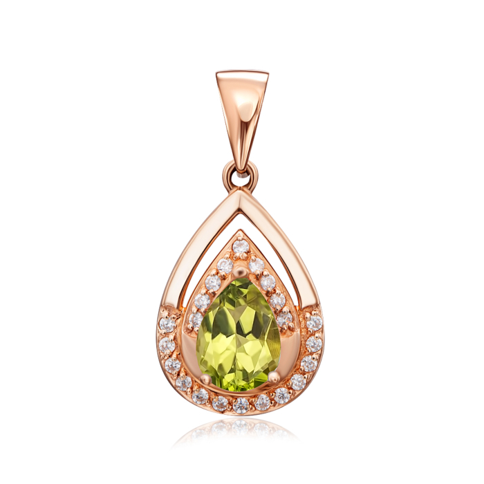 Золотая подвеска с хризолитом и фианитами. Артикул 550029/01/0/6843