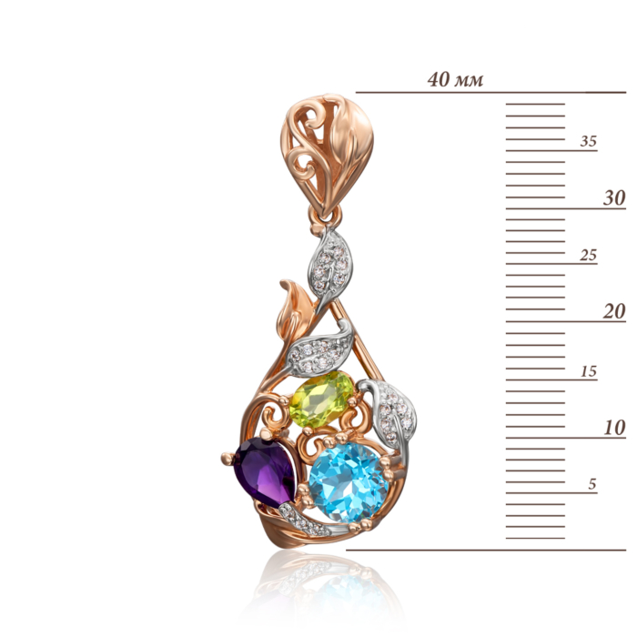 Золотая подвеска с миксом полудрагоценных камней. Артикул 550050/01/1/5387