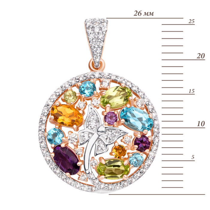 Золотая подвеска с миксом полудрагоценных камней. Артикул 550051/01/1/5470