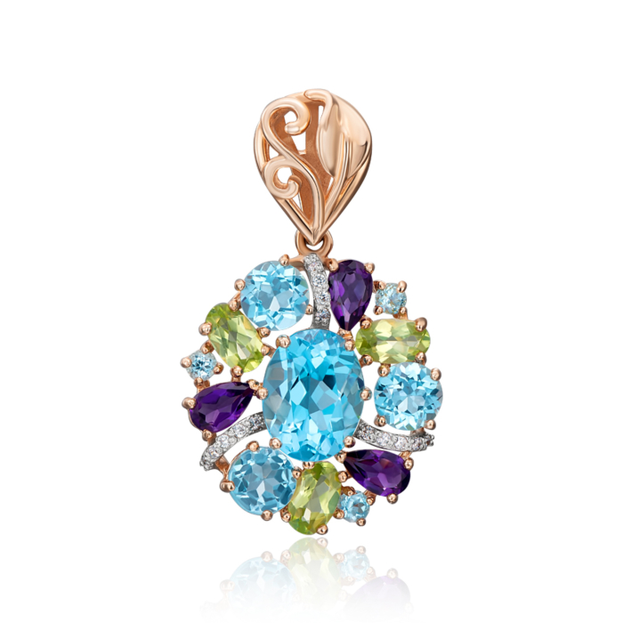 Золотая подвеска с миксом полудрагоценных камней. Артикул 550052/01/1/5469