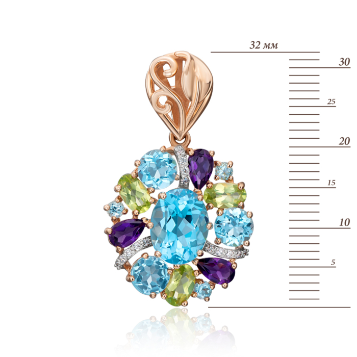 Золотая подвеска с миксом полудрагоценных камней. Артикул 550052/01/1/5469