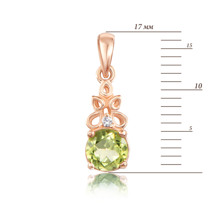 Золотая подвеска с хризолитом и фианитом. Артикул 550059/01/0/5886