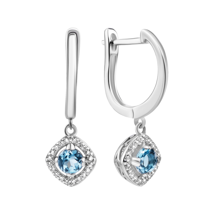 12345 Срібні сережки-підвіски з топазом та фіанітами. Артикул UG5SZDE16197 топ 12345 грн2,101 12345