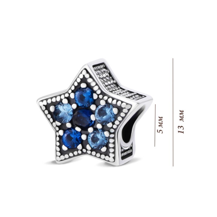 Серебряная бусина шарм Звезда с фианитами. Артикул UG5SZDP04037
