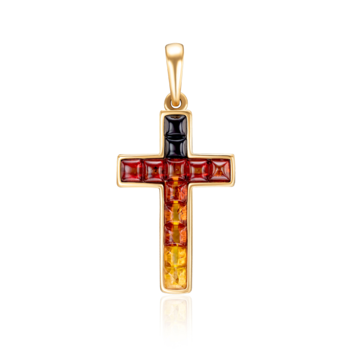 12345 Срібний декоративний хрестик з бурштином. Артикул AuP220M-R-P/20/2787 12345 грн2,087 12345