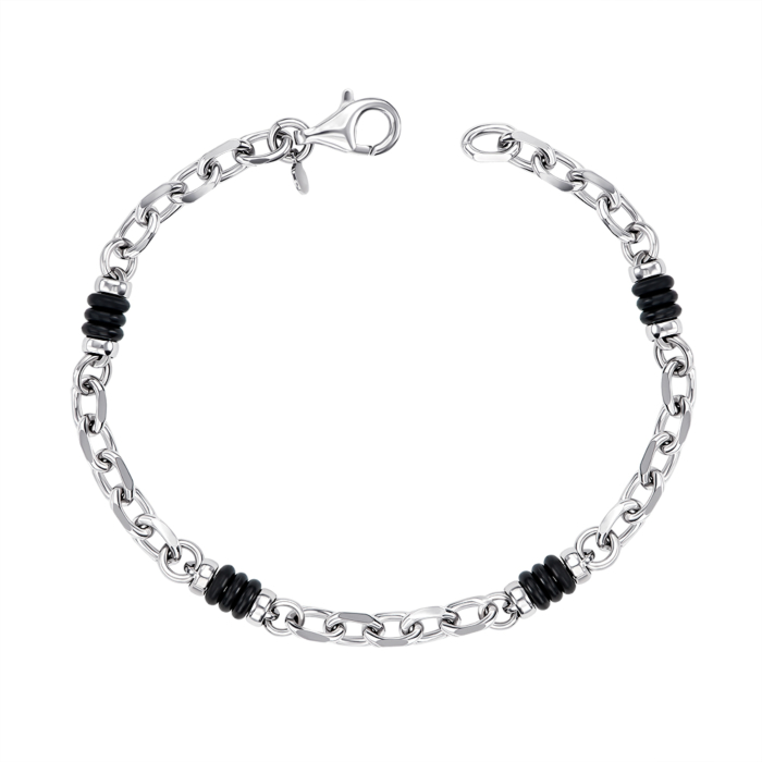 Серебряный мужской браслет с каучуком. Артикул BORXU000008-B/12