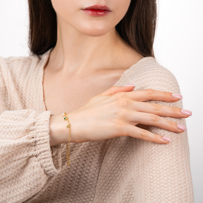 12345 Срібний браслет з фіанітами та перлиною. Артикул BRT_11028-B/20/21077 12345 грн1,367 12345