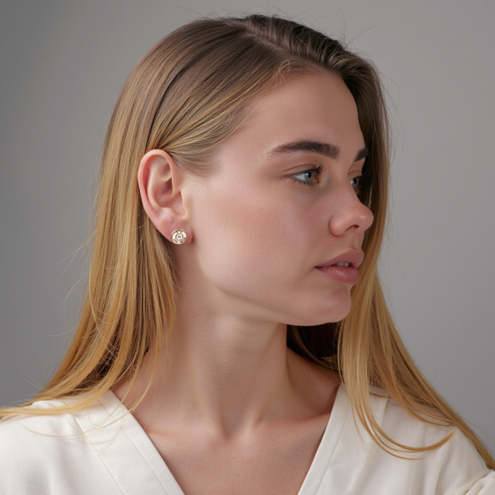 Золотые пуссеты «Сердце» с бриллиантами. Артикул 807034/14/1/8007