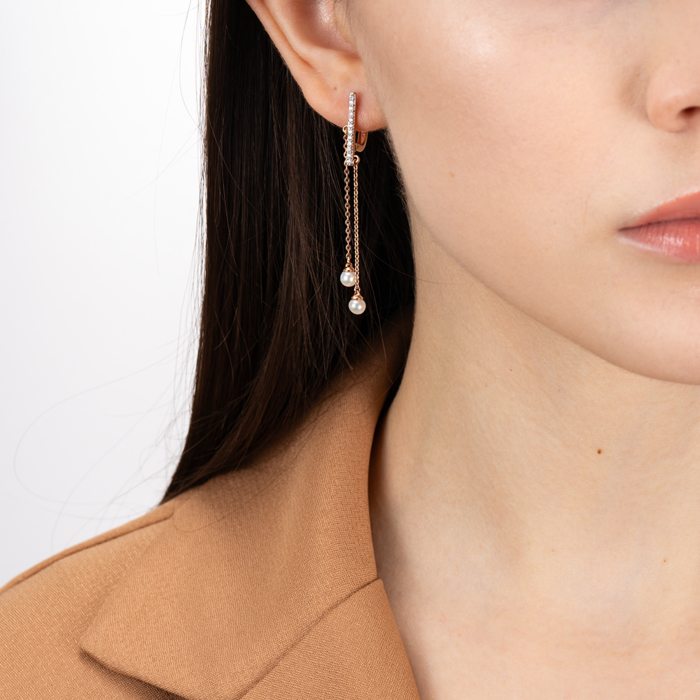 12345 Золоті сережки-підвіски з перлами та фіанітами. Артикул 23529/01/1/1974 12345 грн13,527 12345