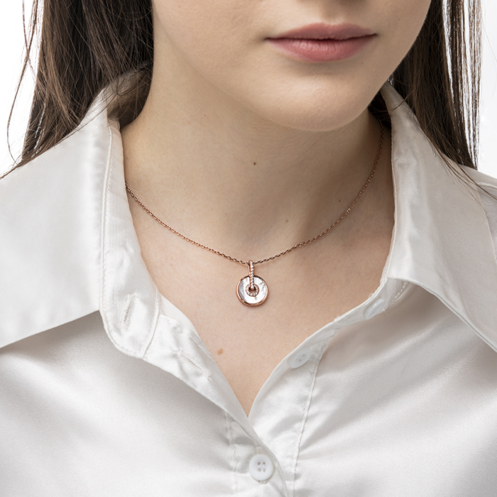 Серебряная позолоченная подвеска с перламутром и фианитами. Артикул HJP-856-ROSE-P/17/4510