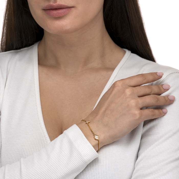 12345 Срібний позолочений браслет з перламутром та фіанітами. Артикул HJB-841-GOLD-B/20/4510 12345 грн1,454 12345