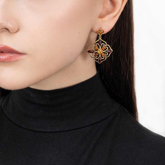 12345 Срібні сережки з бурштином. Артикул E943M-R-E/20/2787 12345 грн5,275 12345