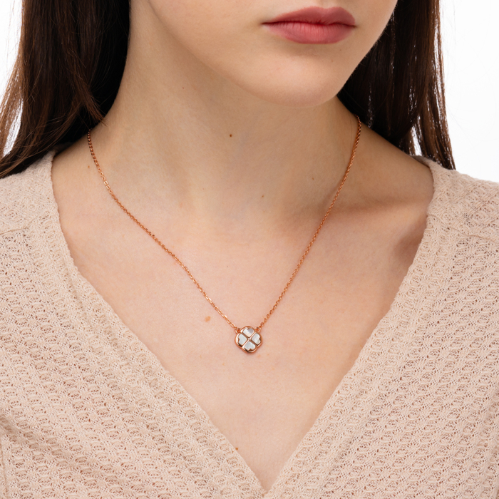 12345 Срібне позолочене кольє з перламутром та фіанітом. Артикул HJN-849-ROSE-K/17/4510 12345 грн2,346 12345