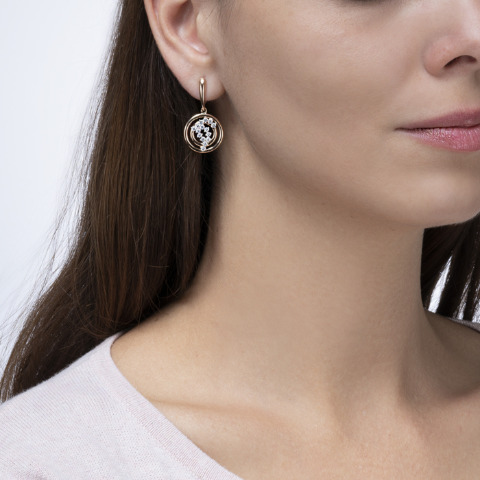 12345 Золоті сережки-підвіски з фіанітами. Артикул 22733/01/1/17 12345 грн14,575 12345