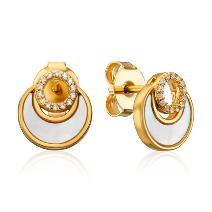 12345 Срібні позолочені сережки з перламутром та фіанітами. Артикул HJES-857-GOLD-E/20/4510 12345 грн1,650 12345