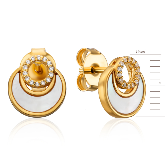 12345 Срібні позолочені сережки з перламутром та фіанітами. Артикул HJES-857-GOLD-E/20/4510 12345 грн1,650 12345